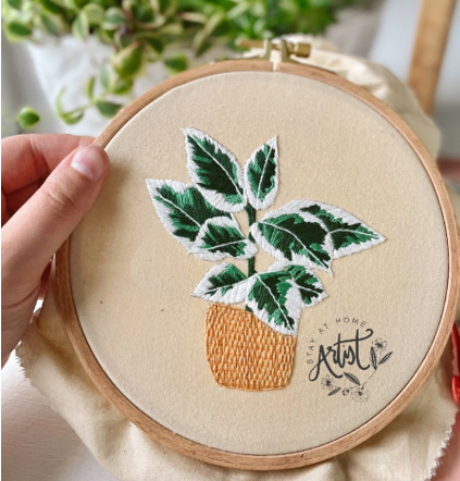 potted plant embroidery pattern Potted Ficus Elastica PDF Embroidery Pattern