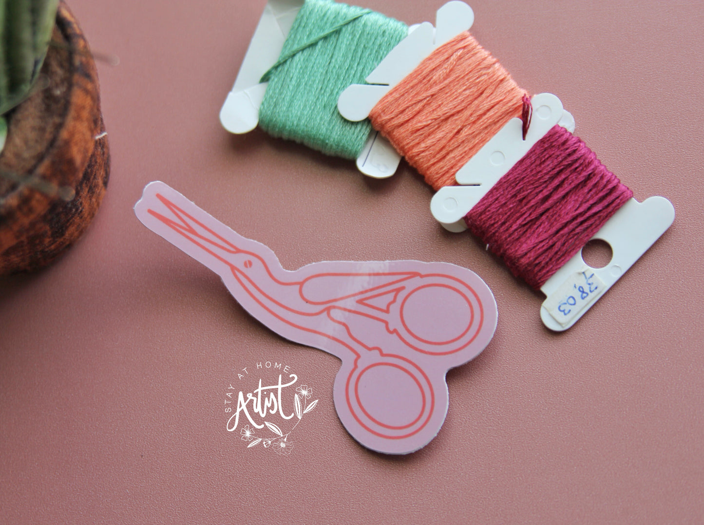 Pink Stork Scissors Sticker