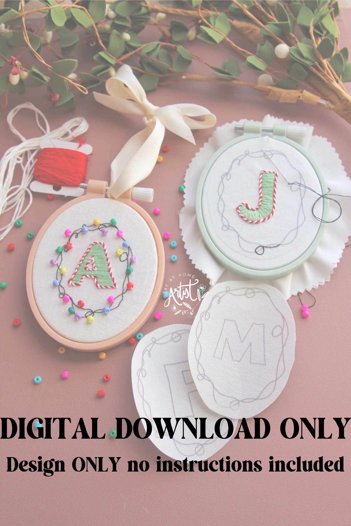 PDF DOWNLOAD: Merry Monogram Lights Stick and Stitch DESIGN ONLY