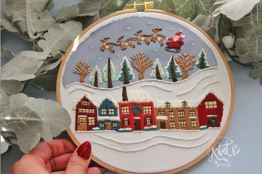 PDF: Cozy Christmas Village Embroidery Pattern Download