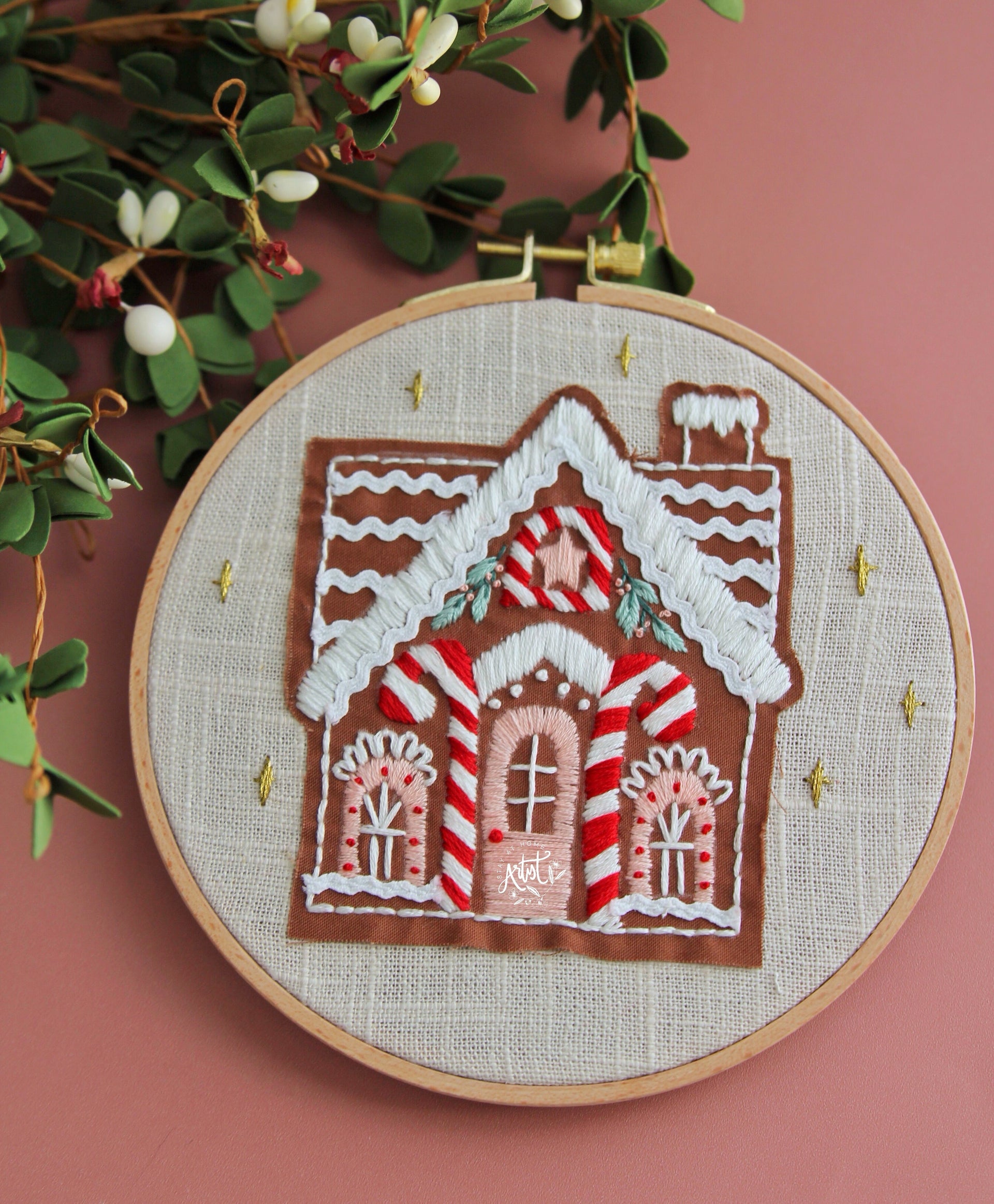 Gingerbread House Christmas Cookie Iron On Patch - Embroidered Applique, 2.5x2.25 Inches, For Hats & Clothing