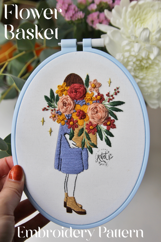 PDF-Flower Basket Beginner Embroidery Pattern